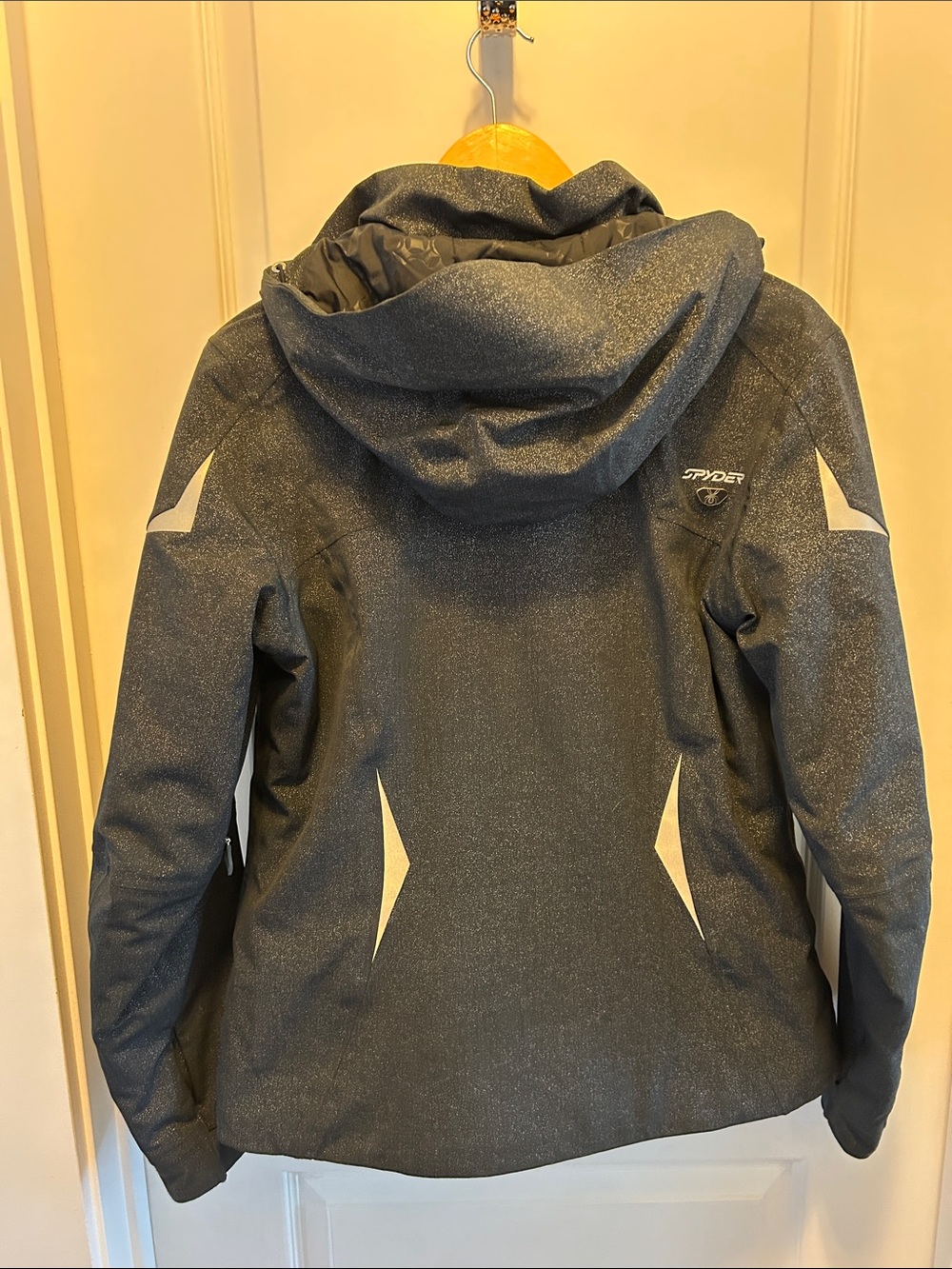 Spyder Women's Hooded Ski Jacket in Charcoal Gray with Subtle Shimmer - Picture 3 of 6